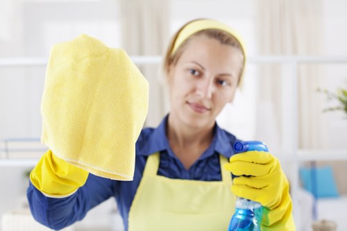 Safety-focused carpet cleaning operation with clear emergency awareness